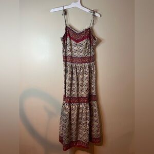 Kantha Made in India Floral Cotton Tie Sleeve Tiered Maxi Dress EUC